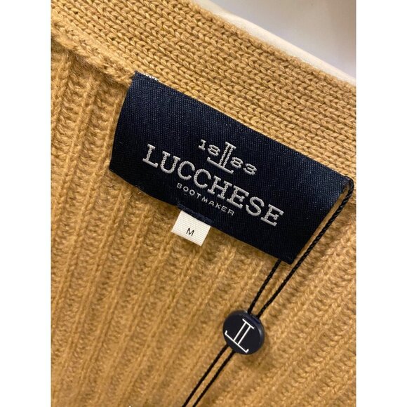 Lucchese 100% Cashmere Fisherman Rib Cardigan size M Camel Tan NWT - Picture 4 of 9